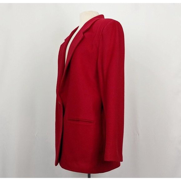 Vintage 90s Jacket Red Wool Blend Blazer Misses Size 14 - Picture 3 of 6